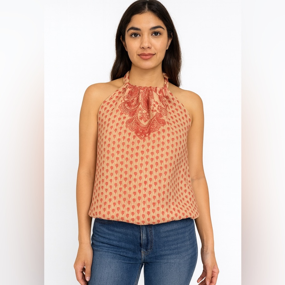 Peach and Tan Tocca Silk Halter Top‎ | Size 4